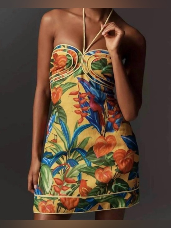 FARM Rio Dresses & Skirts - Farm Rio Bright Nature Linen Halter Dress